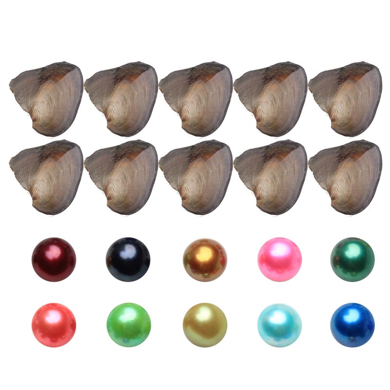 JNMM Freshwater Pearl Oyster Cultured Love Wish Round Pearls Various 10 Shining Meaningful Color, Oysters with Pearls Inside (6-8mm, 10 PCs/lot) - Image 1